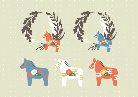 午年 ダーラナホース 午年 ダーラナホース 午,馬,和柄,干支,ダーラナホース,北欧,ナチュラル,正月,元旦,元日のイラスト素材