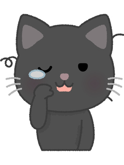 黒猫寝起き 黒猫,寝起き,眠い,涙目,ネコ,キャット,動物,黒,ペットのイラスト素材