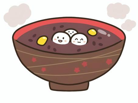 ぜんざい(湯気あり) ぜんざい,餅,白玉,正月,新年,食べ物,和菓子,甘味,年賀状素材,冬のイラスト素材