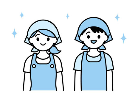 エプロンを着た男女03 人物,男性,女性,エプロン,バンダナ,料理,掃除,食堂,保育園,幼稚園のイラスト素材