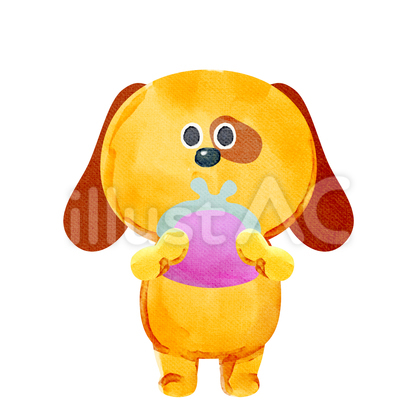 水彩画_お財布を持つ犬_01