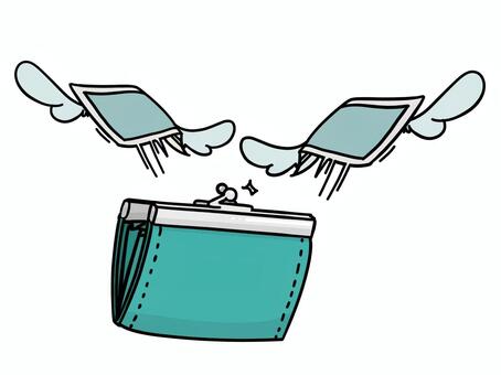 お金が飛ぶ 財布,開く,お金,お札,飛ぶ,翼のイラスト素材