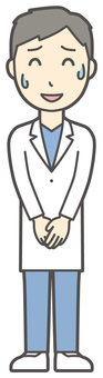  男性医師白衣-088-全身 苦笑い,医者,医師,男性,白衣,スクラブ,病院,医療,ドクターコート,先生のイラスト素材