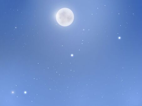 晴れた十五夜の空と満月イラスト 背景,十五夜,季節,ブルー,青,9月,10月,空,夜,月のイラスト素材
