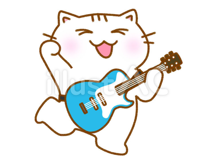 エレキギター4　白猫 猫,ねこ,白猫のイラスト素材