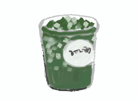 油彩風のアイス抹茶ラテ 抹茶,抹茶ラテ,アイスドリンク,抹茶オーレ,カフェ,テイクアウト,和風,油絵風,油彩風,手描きのイラスト素材