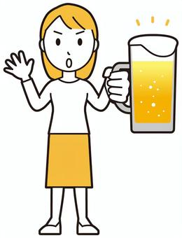  ロングヘア女性(黄)-417-全身 ビール,注意,女性,女の子,人物,かわいい,説明,警告,表情,感情のイラスト素材