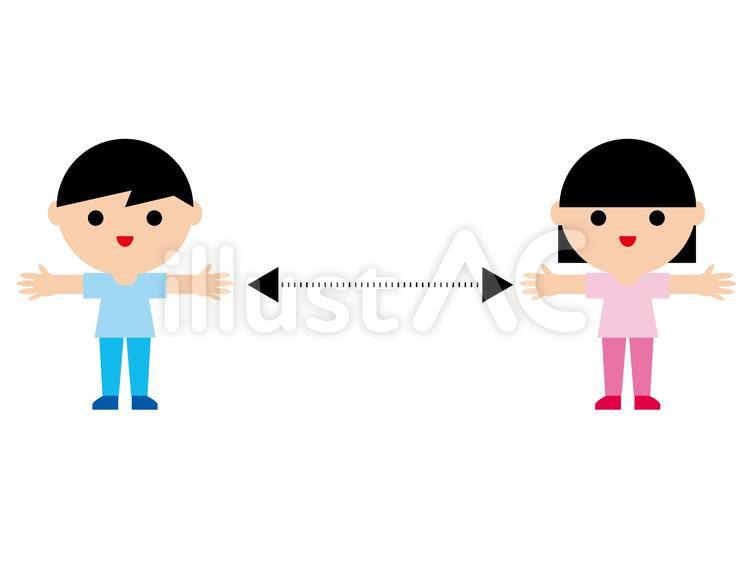 感染対策で距離を置く子供のイラスト 子供,男の子,女の子のイラスト素材