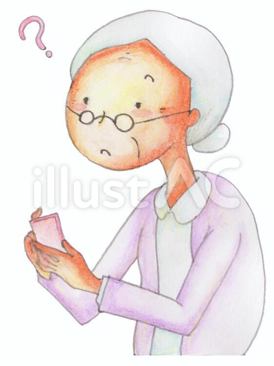 スマートフォンを使うおばあさん 着信,スマホ,通話のイラスト素材