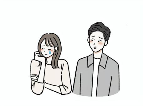 泣く女性・心配する男性 泣く,心配,女性,男性,カップル,涙,泣き顔,悲しい,困る,不安のイラスト素材