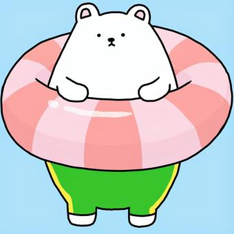 夏の海のシロクマ　浮き輪 夏,白熊,海,プール,浜辺,夏休み,浮き輪,7月,8月,海パンのイラスト素材