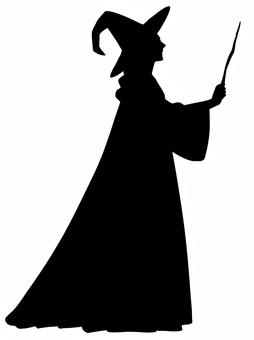 魔法の杖を持つ魔女 魔女,女性,女の子,人間,人,シルエット,影絵,黒,シック,シンプルのイラスト素材