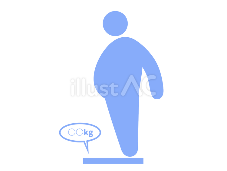 体重計に乗って体重を測る肥満体の人（水色 人,人物,ピクトグラムのイラスト素材