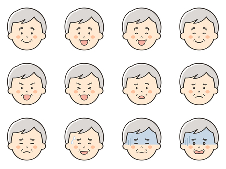 おじいさんのいろいろな表情アイコン01 おじいさん,年配,老人,おじいちゃん,お年寄り,高齢者,祖父,白髪,男性,人物のイラスト素材