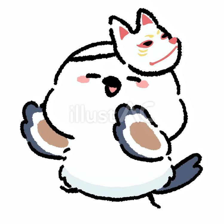 シマエナガ_キツネのお面をつける_01 シマエナガ,鳥,動物のイラスト素材