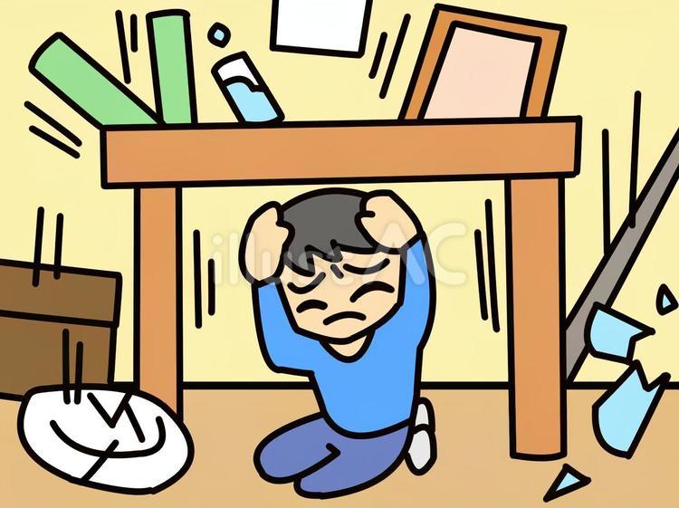 地震　机の下男性 地震,災害,避難のイラスト素材