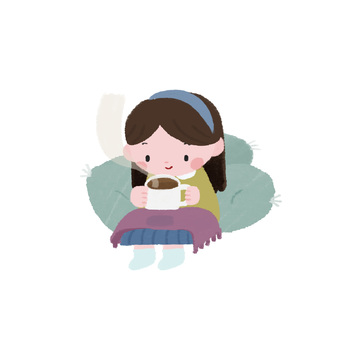 温かい飲み物を飲む女の子の手描きイラスト 温かい飲み物を飲む女の子の手描きイラスト 飲み物,ホットドリンク,女の子のイラスト素材