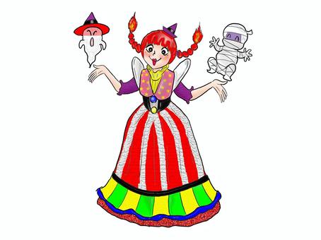 ハロウィンサーカス2 ハロウィンサーカス2 人物,大人,女性,サーカス,衣装,帽子,オバケ,ミイラ男,こども,全身のイラスト素材