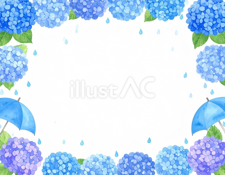 雨と紫陽花と傘のフレーム 紫陽花,あじさい,傘のイラスト素材