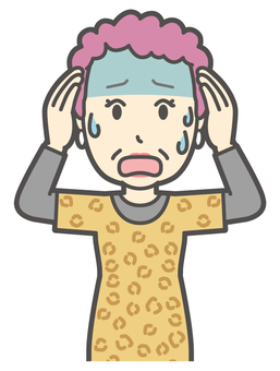  大阪のおばちゃん-015-バスト 慌てる,おばちゃん,大阪,ヒョウ柄,おばはん,中年,女性,関西,派手,おばさんのイラスト素材