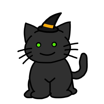 黒の帽子を被っているカワイイ黒猫 黒猫,猫,ハロウィン,ハロウィーン,魔女の帽子,帽子,手書き,行事,秋,10月のイラスト素材