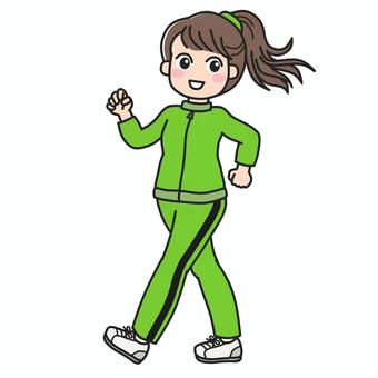 明るい色のジャージで健康ウォークする女性 ジャージ,ウォーキング,スポーツウェア,運動着,トレーニングウェア,スポーティ,上下ジャージ,散歩,移動,歩行のイラスト素材