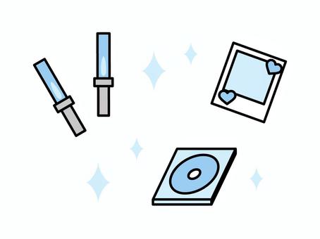 推し活グッズのイラスト06 ペンライト,チェキ,cd,キラキラ,ライブ,フェス,アイドル,応援,推し活,推しのイラスト素材