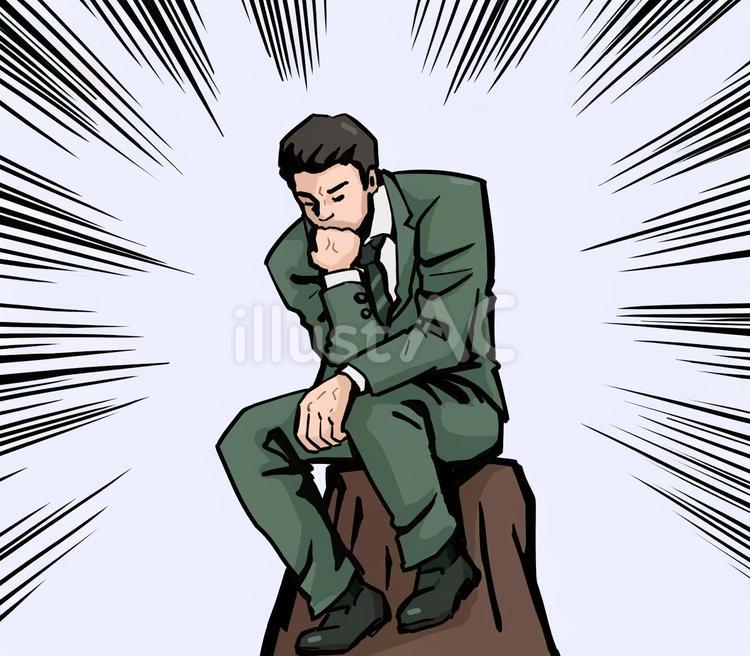 劇画風スーツの考える人① 思考,劇画風,男性のイラスト素材