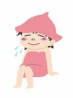サウナに入る女性 サウナ,サウナハット,女性,かわいい,リラックス,フラット,ベクター,イラスト,素材,ピンクのイラスト素材