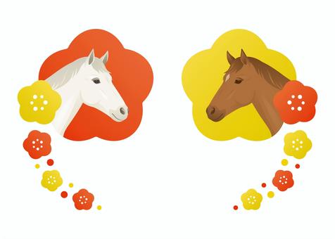 馬と梅の花イラスト新春ビジュアル 午年,正月,新春,新年,年賀状,2026年,馬,梅,花,春のイラスト素材