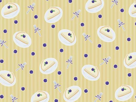 チーズケーキ（黄色）背景 チーズケーキ,ケーキ,洋菓子,デザート,スイーツ,ブルーベリー,果実,木の実,フォーク,リボンのイラスト素材