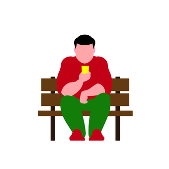 人物 006 人,男,スマホ,座る,ベンチ,公園,休憩,見る,ポーズ,イラストのイラスト素材