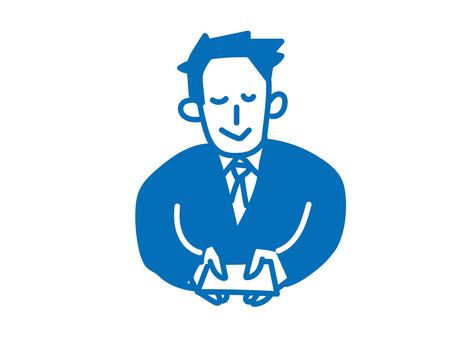 名刺を差し出すビジネスマンのゆるイラスト ビジネスマン,新社会人,新人,仕事,ビジネス,スーツ,ゆるい,名刺のイラスト素材