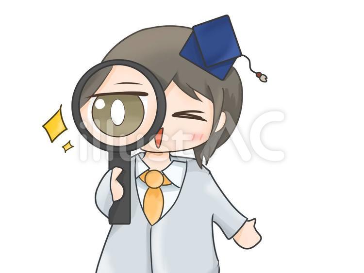 虫眼鏡で覗いてくる研究員の女の子 虫眼鏡,拡大鏡,覗くのイラスト素材