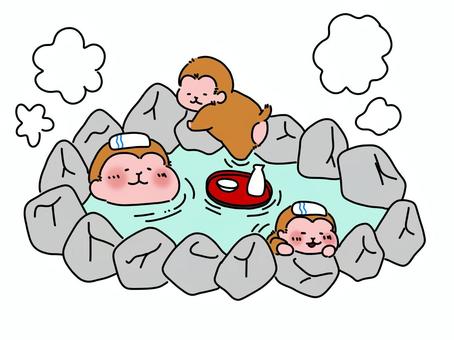 温泉につかる猿