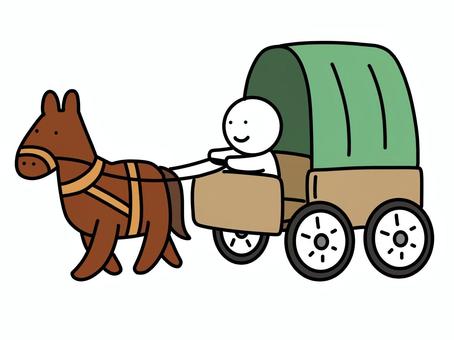 幌馬車にのる棒人間 馬車,棒人間,乗り物,ほろ馬車,移動,旅行,嬉しい,馬,動物,かわいいのイラスト素材