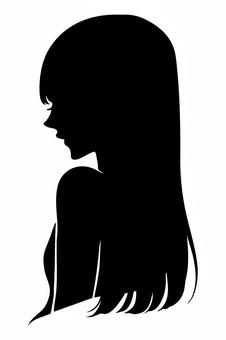 女性の横顔シルエット2（ロング） シルエット,女性,女,髪型,ヘアスタイル,ロング,前髪,ストレート,美容,髪のイラスト素材