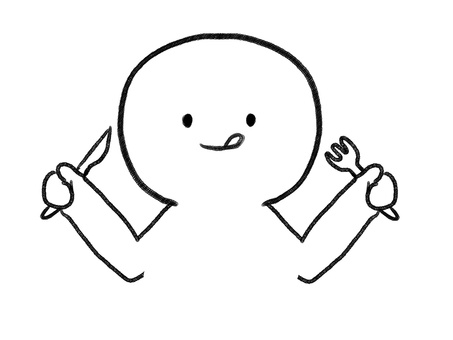 ナイフとフォークを構える棒人間線画 ナイフとフォークを構える棒人間線画 棒人間,食事,人物,ナイフ,フォーク,手描き,落書き,表情,黒,シンプルのイラスト素材