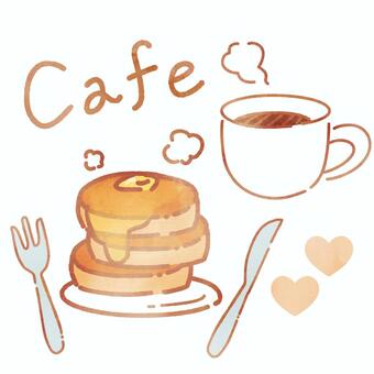 Watercolor style cafe set 2, pancake, pancake, cutlery, JPG and PNG