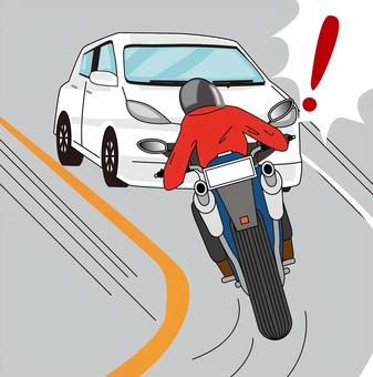 交通事故　  交通事故,正面,衝突,普通車,セダン,大型,バイク,人物,後ろのイラスト素材