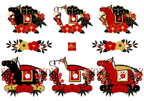 插图, 午年, 贺年片, 日本风格, 