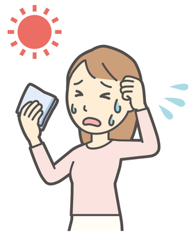  ロングヘア女性-102-バスト 日射病,女性,女の子,人物,かわいい,困った,苦しい,フラフラ,辛い,苦しむのイラスト素材