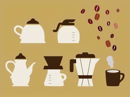 シンプルなコーヒー器具のイラストセット コーヒー,カフェ,喫茶店,コーヒー豆,ドリップコーヒー,コーヒーポット,カップ,コーヒー器具,コーヒータイム,カフェタイムのイラスト素材