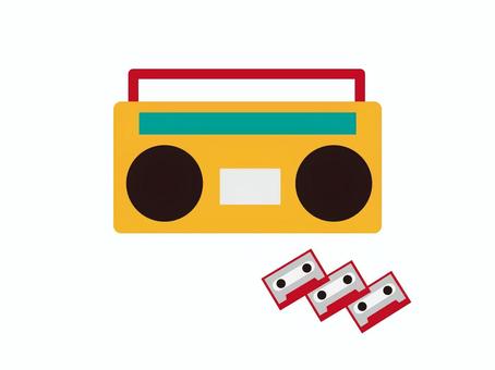 ラジカセとカセットテープ、オレンジ ラジカセとカセットテープ、オレンジ ラジカセ,カセットテープ,カセット,テープ,ラジオ,ステレオ,オーディオ,家電,音楽,ミュージックのイラスト素材