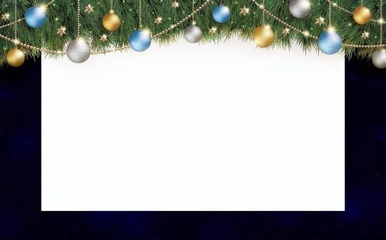 クリスマスの飾りと白いボードと黒背景 クリスマス,クリスマスツリー,フレーム,オーナメント,背景,黒,テンプレート,ゴージャス,キラキラ,光のイラスト素材