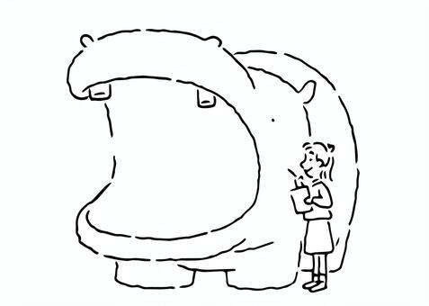口を開けるかば（線） かば,動物,人物,ワンポイント,シンプル,ベクター,装飾,あしらい,飾り,素材のイラスト素材