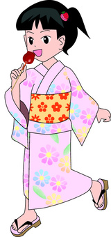 Girls Girls Elementary School Yukata Apple Candy, girl, woman, primary school students, JPG and PNG