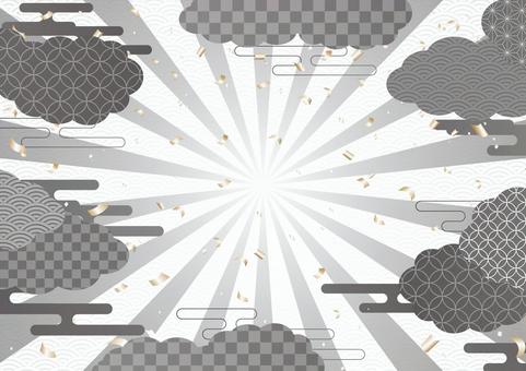 モノトーンの和柄の雲と集中線の背景素材 和風,和柄,集中線,紙吹雪,雲,背景のイラスト素材