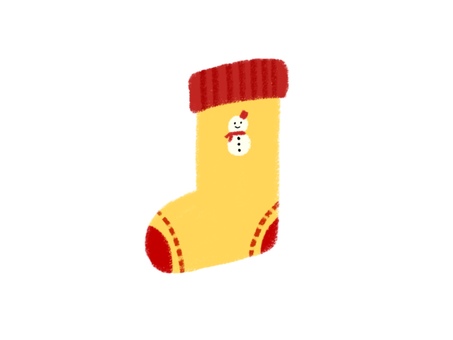 クリスマス／靴下／雪だるま クリスマス,靴下,雪だるま,黄色,手描き,あたたかい,ほっこり,かわいい,おしゃれ,シンプルのイラスト素材