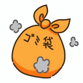 中身の入った黄色のゴミ袋と埃 ゴミ袋,掃除,捨てる,道具,埃,灰色,黄のイラスト素材